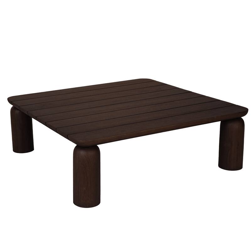 NADAAL STUDIOS Thalira Outdoor Coffee Table, Slatted Top, Solid Teak Wood, Brown Finish