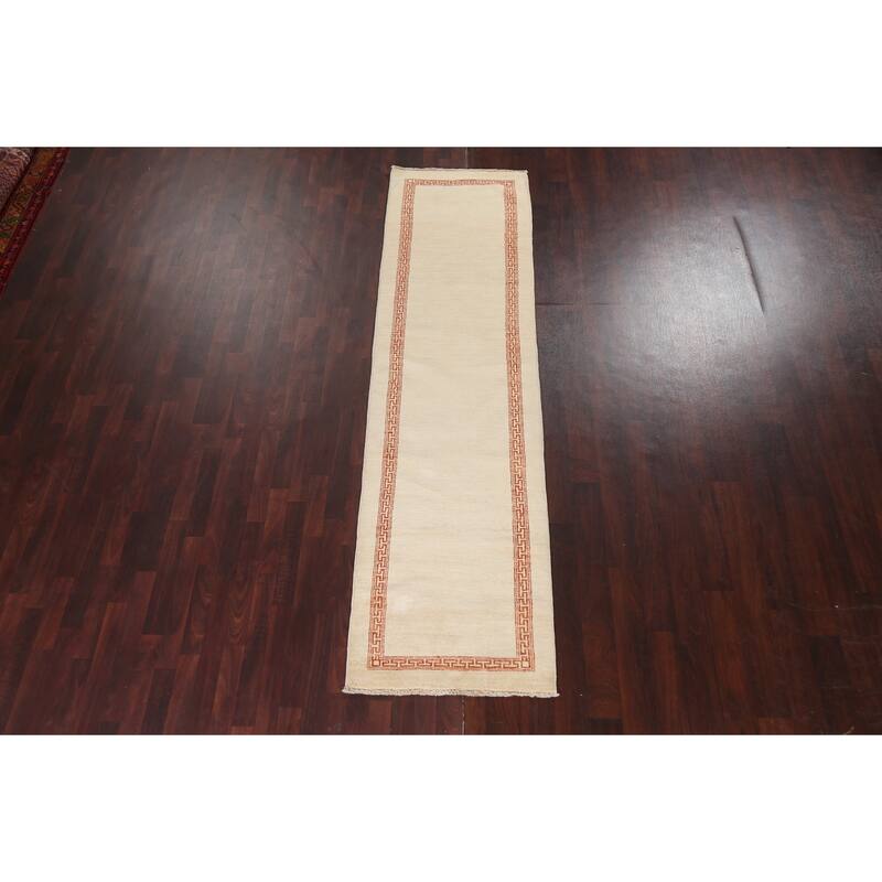 Neutral Gabbeh Kashkoli Wool Runner Rug Hand-knotted Oriental Carpet - 2'8" x 9'11"