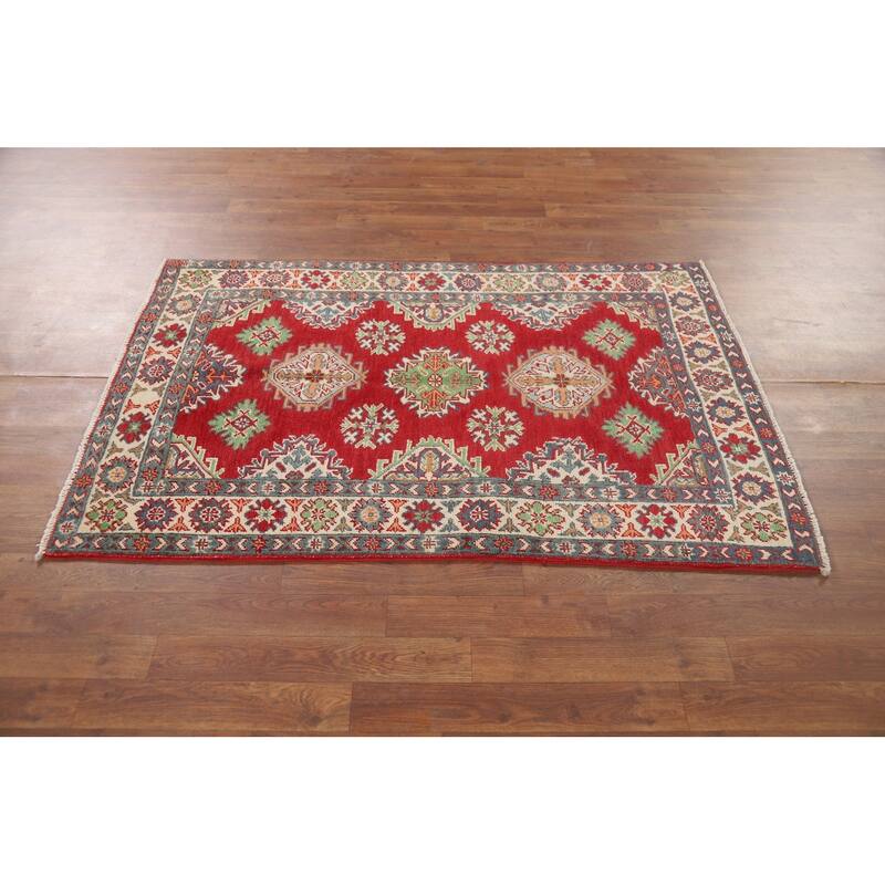 Red Kazak Foyer Rug Handmade Oriental Wool Carpet - 3'4" x 4'11"