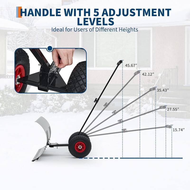29x13.78 in Rolling Snow Shovel with Wheels for Driveway, Sidewalk, and Patio