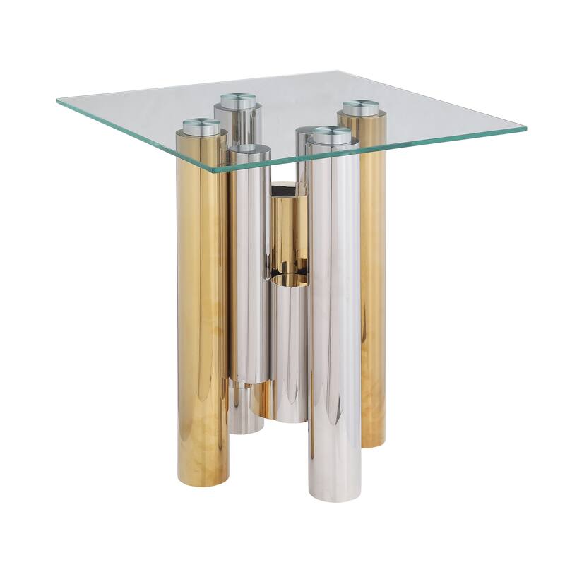 Stainless Steel Square Glass End Table for Living Room- 20" Modern Sleek Center Table Table with Clear Tempered Glass - N/A