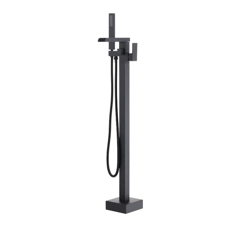 Vanityfair Floor Mount Freestanding Waterfall Bathtub Faucet Tub Filler with Hand Shower - Matte Black