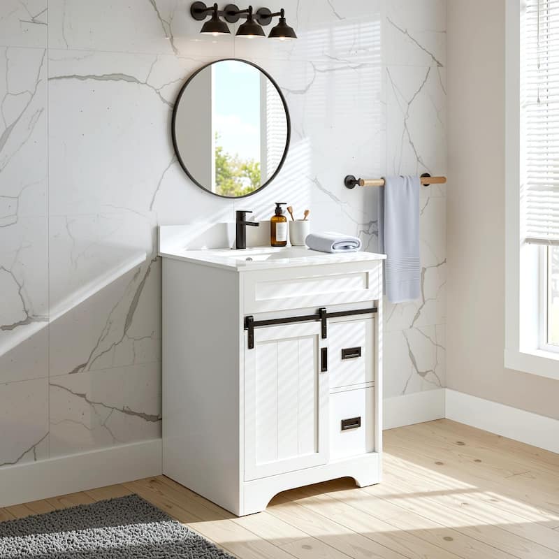 Homy Casa 24" Farmhouse Bathroom Vanity with Single Undermount Sink and Sliding Barn Doors