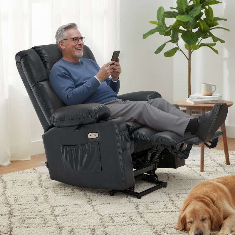 MCombo Medium Dual Motor Power Lift Recliner Chair Infinite Position, Massage and Heat, Extended Footrest, Faux Leather 7890