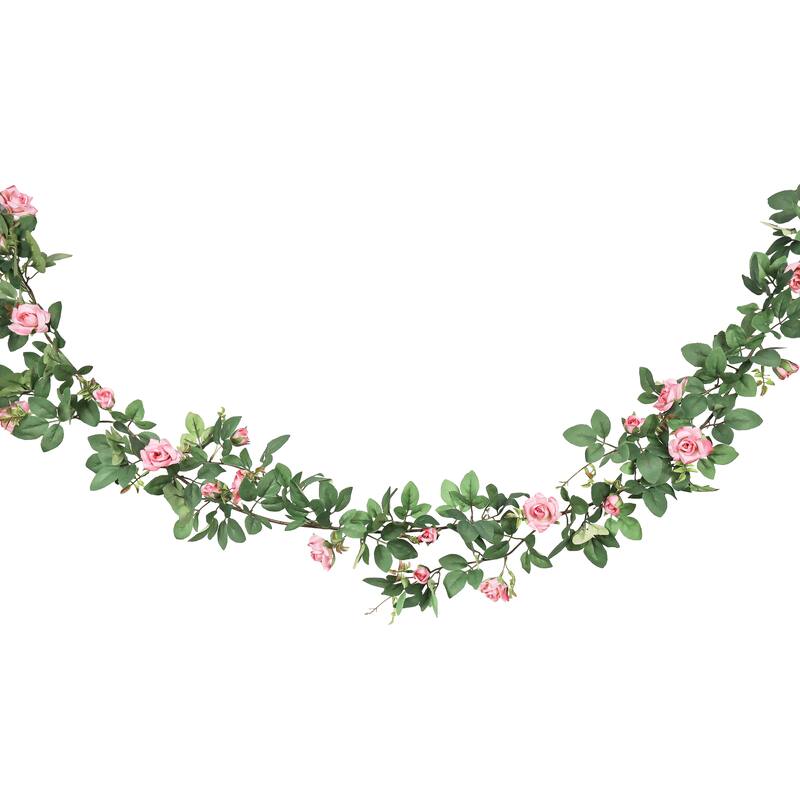 Pnk Artificial Tea Rose Flower Garland Hanging Vine 6ft - 72" L x 6" W x 3" DP