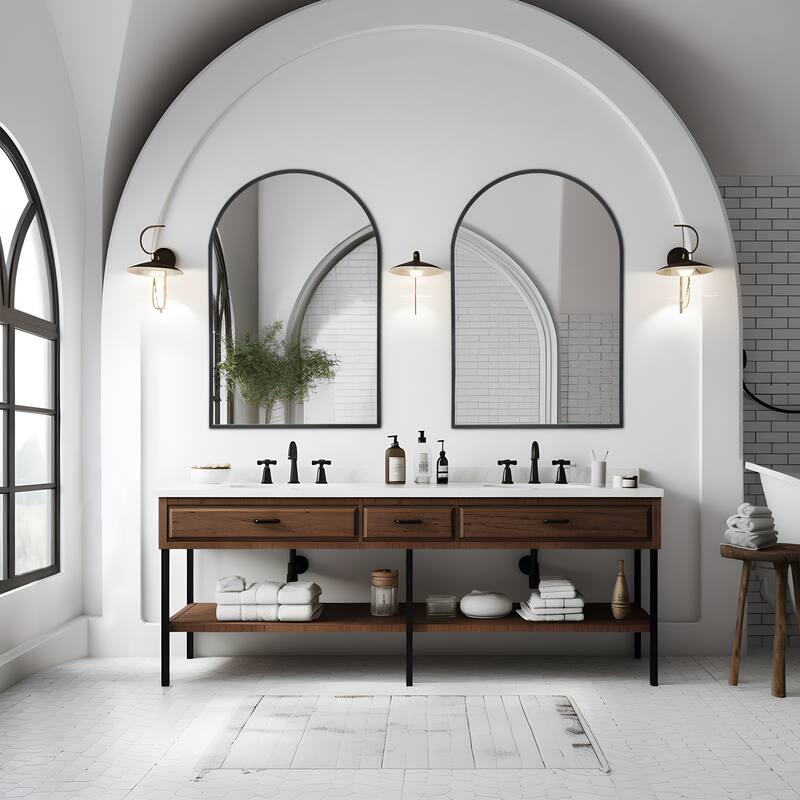 Modern Thin Frame Wall-mounted Vanity Mirror (Set Of 2） - 26*38 - Black