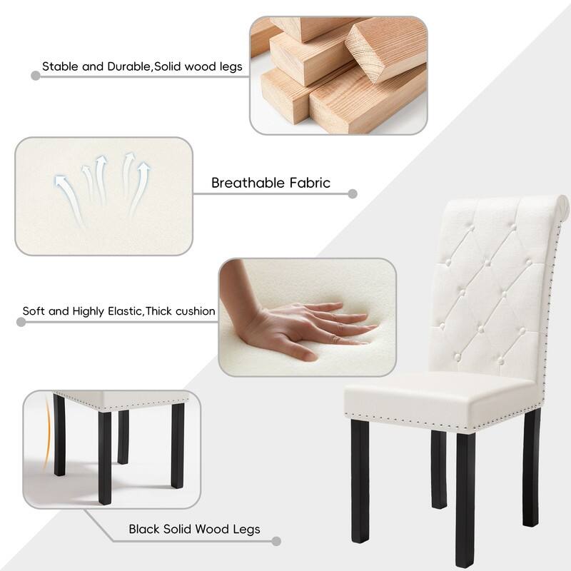 High-Back Tufted Nailhead Upholstered Dining Chairs (Set of 6)