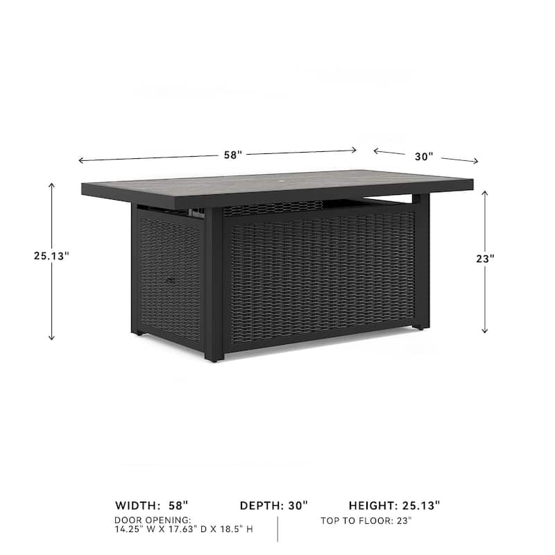 Beachcroft Outdoor Rectangular Fire Pit Table - 58" W x 30" D x 25.13" H