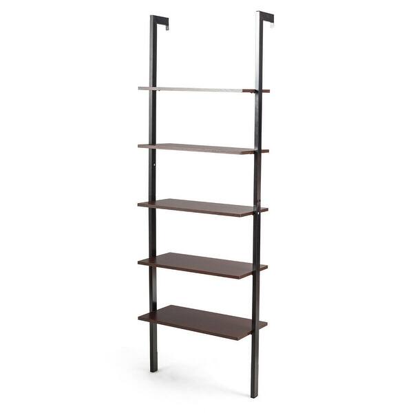 Shop Gymax 5 Tier Ladder Shelf Wood Wall Mounted Display Bookshelf