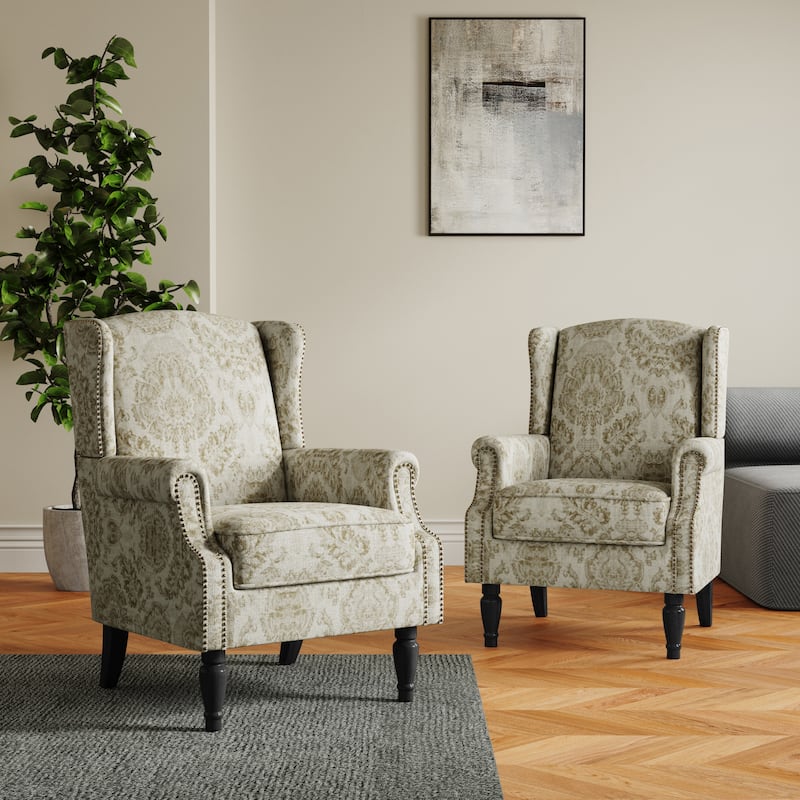 Set of 2 Patterned Upholstered Accent Chair for Living Room - WHITE