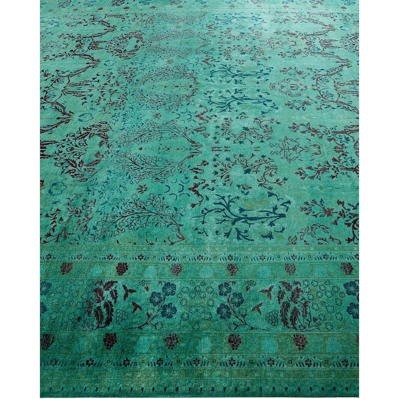 Fine Vibrance, One-of-a-Kind Hand-Knotted Area Rug - Green, 9' 2" x 12' 1" - 9' 2" x 12' 1"