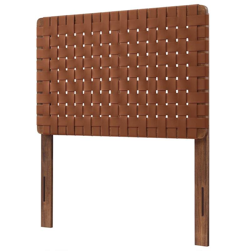 Ditmas Solid Wooden Brown Leather Basket Weaved Twin Size Headboard