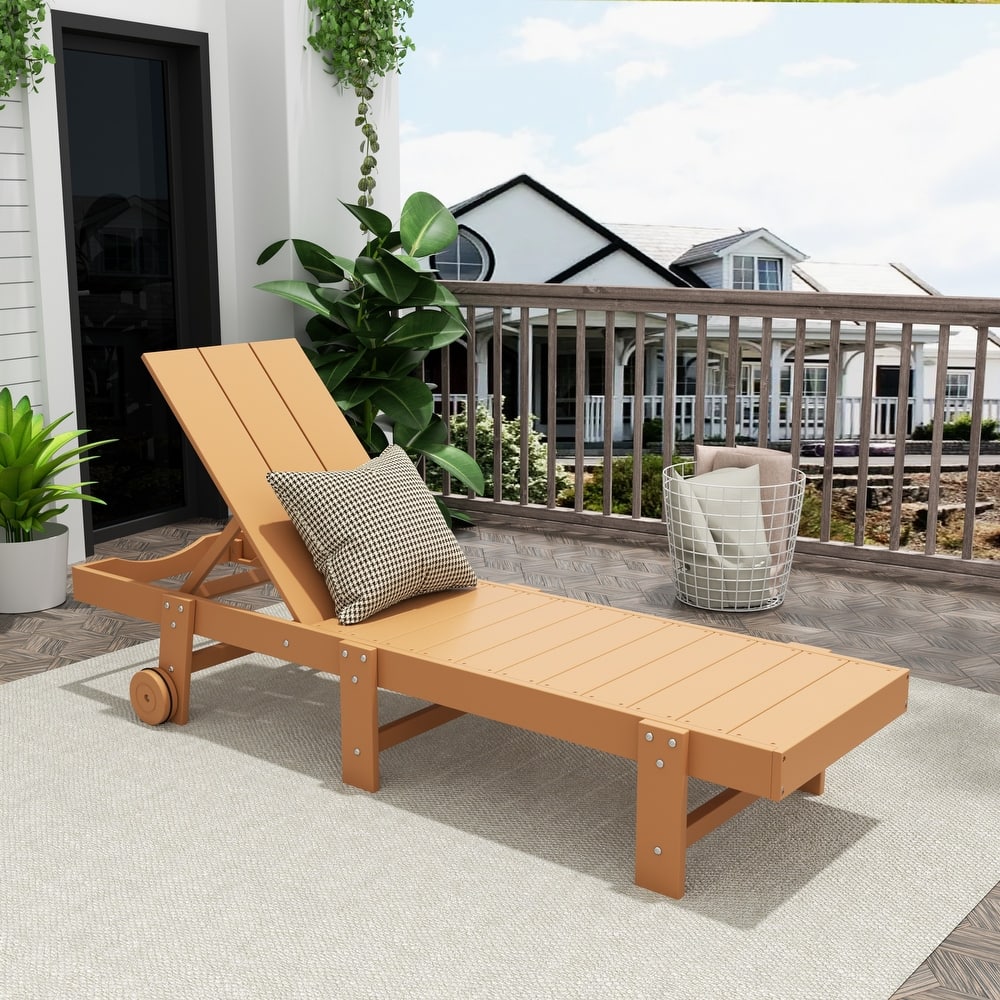 Shoreside Modern Poly Eco-Friendly All Weather Reclining Chaise Lounge With Wheels