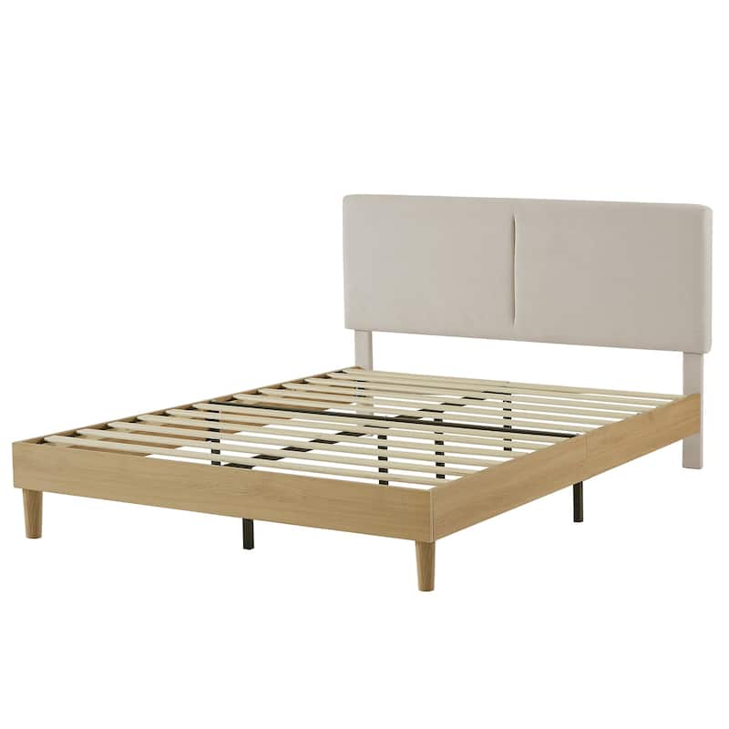 VECELO Upholstered Platform Bed Frame with Adjustable Headboard, Solid Wood Slats, No Box Spring Needed, Twin/Full/Queen Size