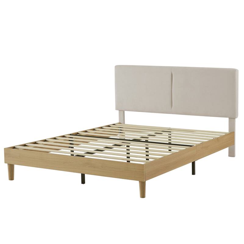 VECELO Upholstered Platform Bed Frame with Adjustable Headboard, Solid Wood Slats, No Box Spring Needed, Twin/Full/Queen Size