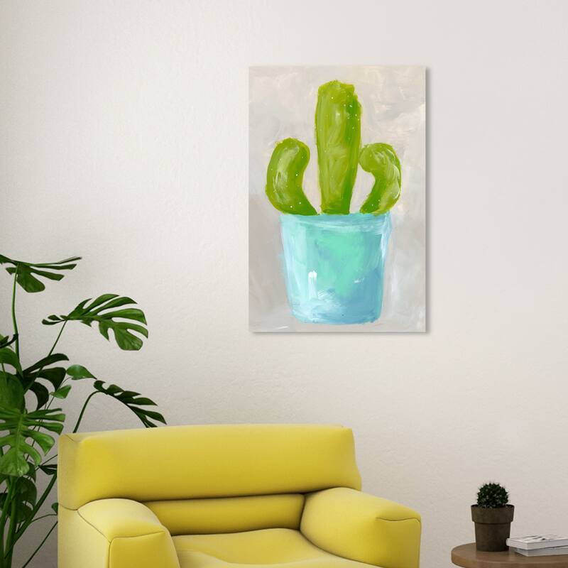 Wynwood Studio Canvas Floral and Botanical Vivid Cactus Green and Turquoise Modern & Contemporary Wall Art Canvas Print - 30 x 20