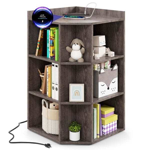slide 2 of 18, Costway 3-Tier Kids Corner Toy Storage Organizer with USB Ports and - See Details Grey
