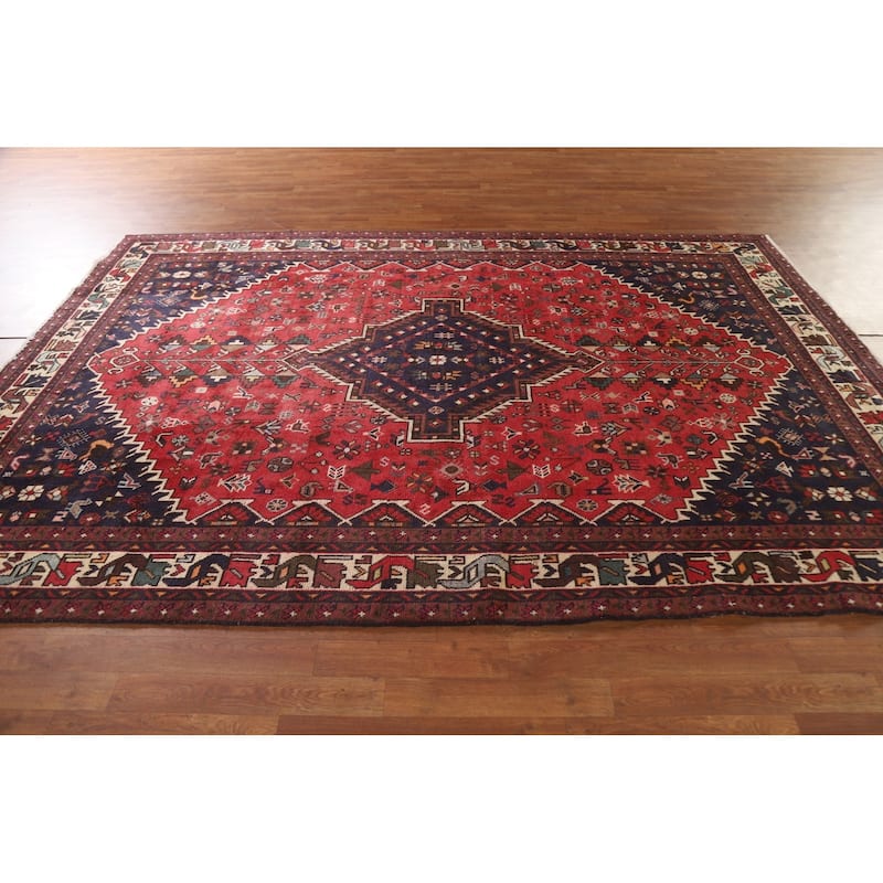 Tribal Shiraz Persian Vintage Rug Living Room Handmade Wool Carpet - 6'7"x 9'10"