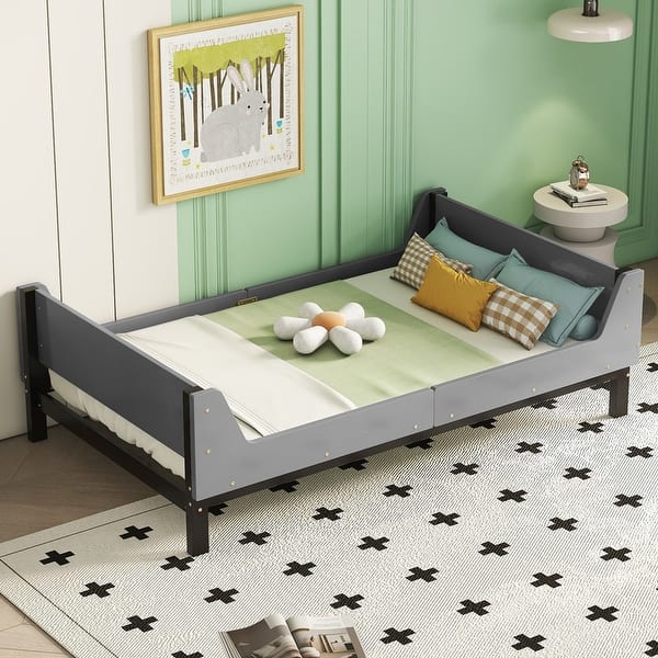 slide 2 of 37, Twin Bed with Headboard, Footboard,Built-in Bed-end Book Storage Rack Grey