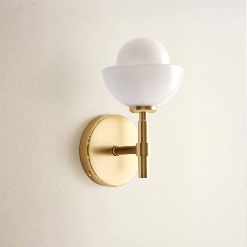 Ariel Armed Sconce - Metal, Glass & Gold, Ivory White 1-Light Wall Sconce for Bathroom or Hallway in Modern, Contemporary Style