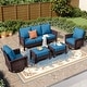 preview thumbnail 28 of 99, MAISON ARTS Extra-Large Patio Wicker Sofa Conversation Set with Coffee Table, Oversize Seat with 5.5'' Thick Padded Cushion 5 Seats + 2 Ottoman - Peacock Blue