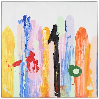 Canvas Abstract Paint Stroke Decorative Wall Art with White Frame - Multi Colored - Roche River Decor