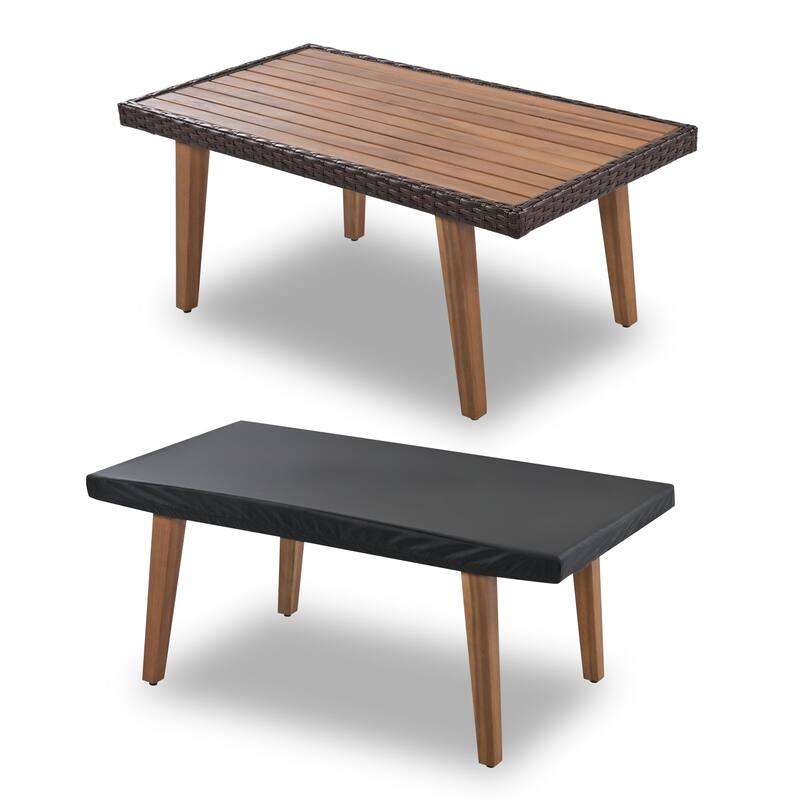 4-Piece Outdoor Wicker Patio Sofa Set with Wood Table and Removable Cushions