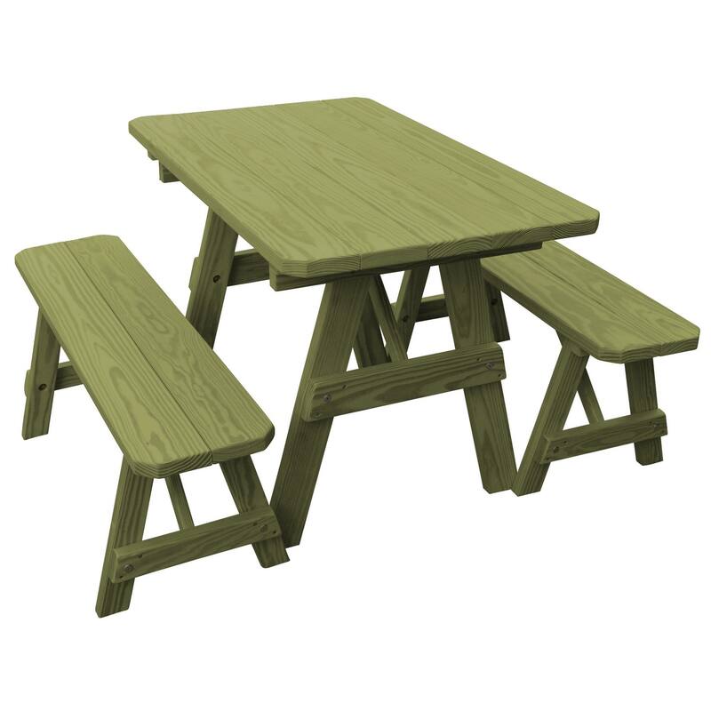 Pine 4' Traditional Picnic Table with 2 Benches - Linden Leaf Stain