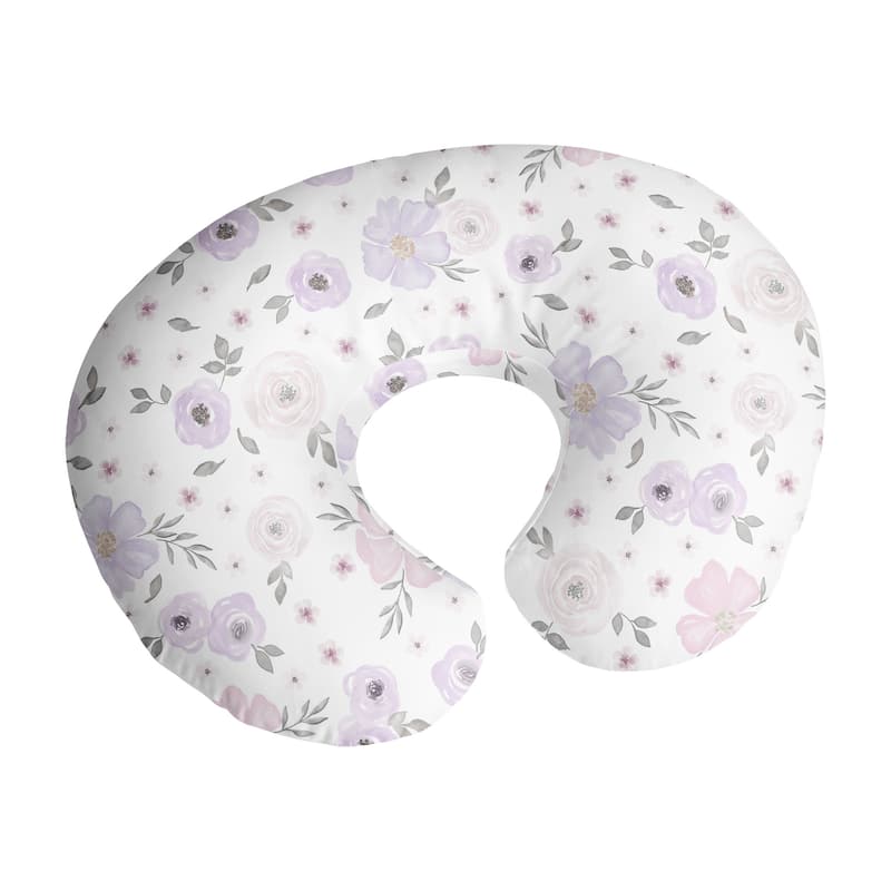 Sweet Jojo Designs Watercolor Floral Nursing Breastfeeding Pillow Cover Case (Pillow Not Included) Purple Pink Grey Boho Shabby