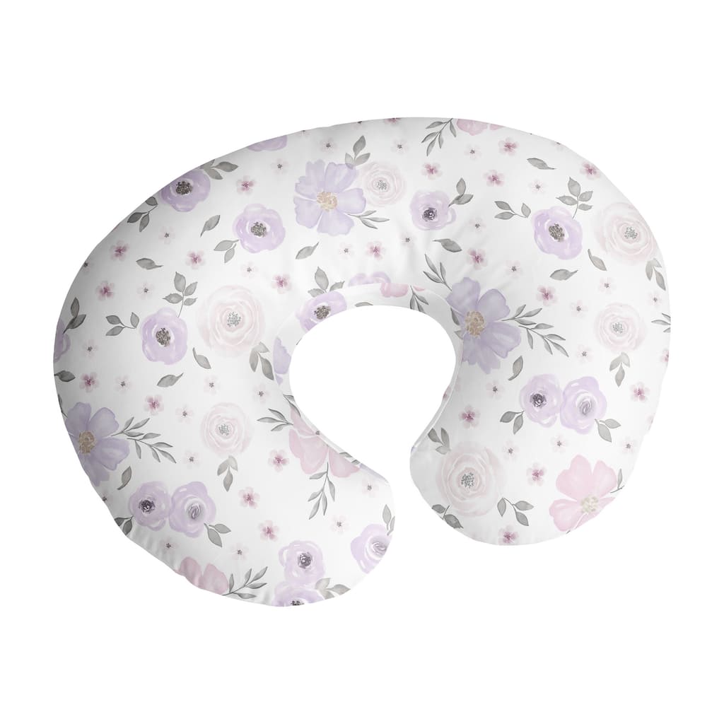 Sweet Jojo Designs Watercolor Floral Nursing Breastfeeding Pillow Cover Case (Pillow Not Included) Purple Pink Grey Boho Shabby