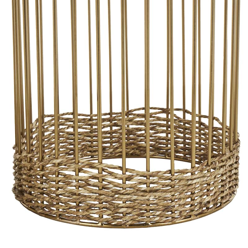Metal Textured Dome Indoor Planter with Woven Seagrass or Rattan and Cage Rod Base - Set of 3 Gold or Silver - Roche River Decor