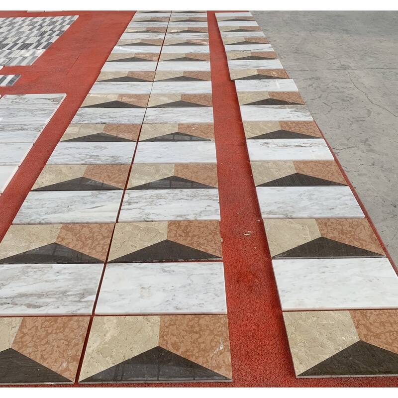 Roomfitters Waterjet Marble Tile, Polished Natural Stone for Floor and Wall, Genuine Marble, 2-Piece Box, White Gold Red Gray