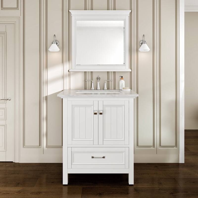 Eviva Britney 30" Bath Vanity with White Carrara Marble Top - White