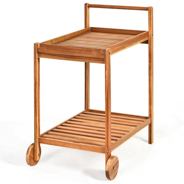 Shop 2-Tier Acacia Rolling Kitchen Trolley Cart - Natural ...