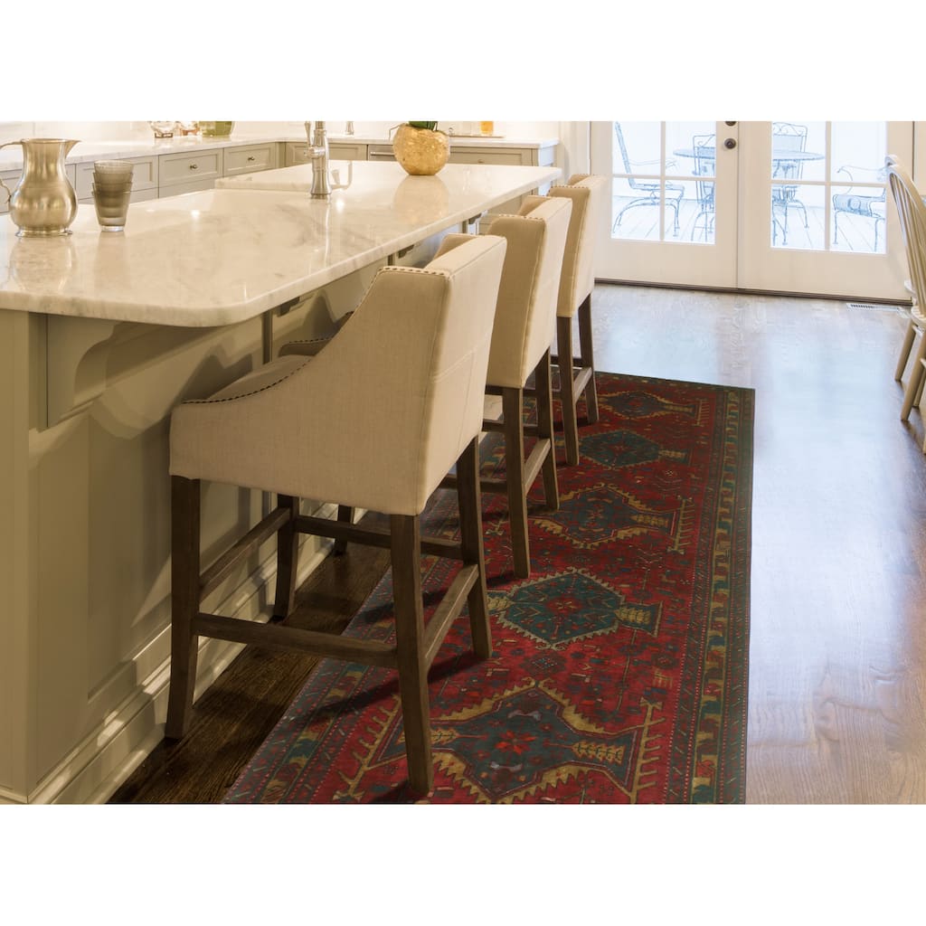 Fine Vintage Distressed Firouzeh Burgundy/Navy Runner - 3'11" x 10'1"