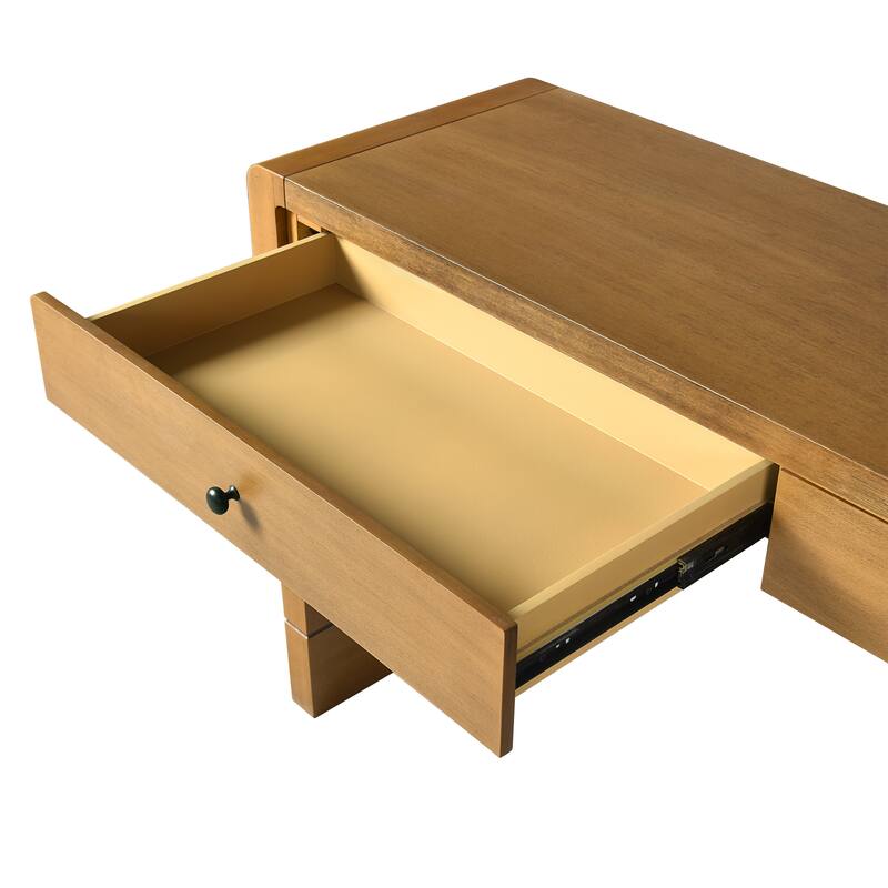 Anmytek Farmhouse Rustic Curved Wooden Storage Console Table with 2 Drawers for Entryway Hallway Living Room Natural