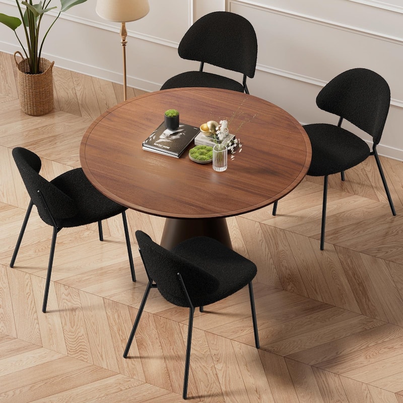Set of 4 Mid-Century Modern Upholstered Boucle Dining Chairs with Curved Backrest