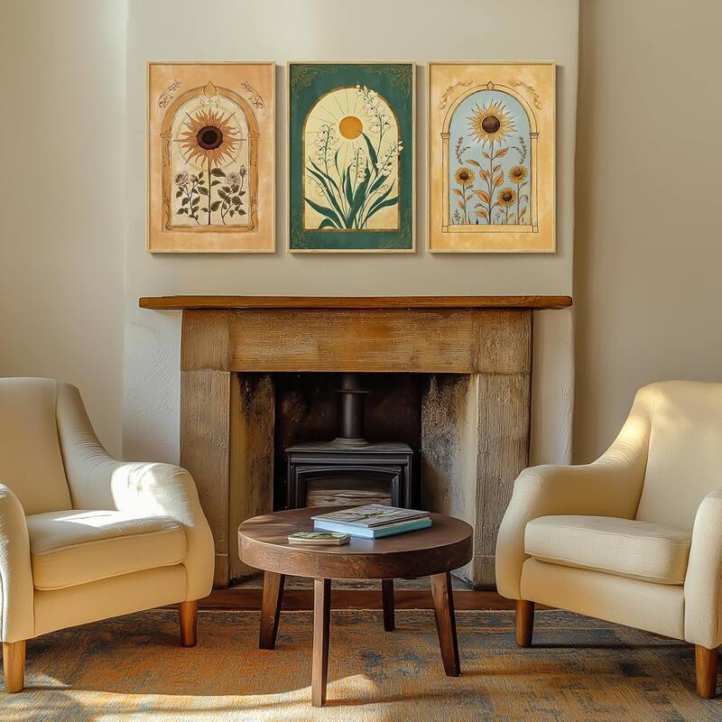 Large Yellow Emerald Green Floral Canvas Artwork