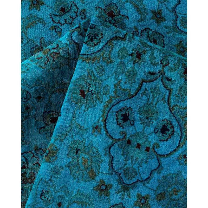 Overton Hand Knotted Wool Vintage Inspired Modern Contemporary Overdyed Blue Area Rug - 9' 10" x 14' 10"