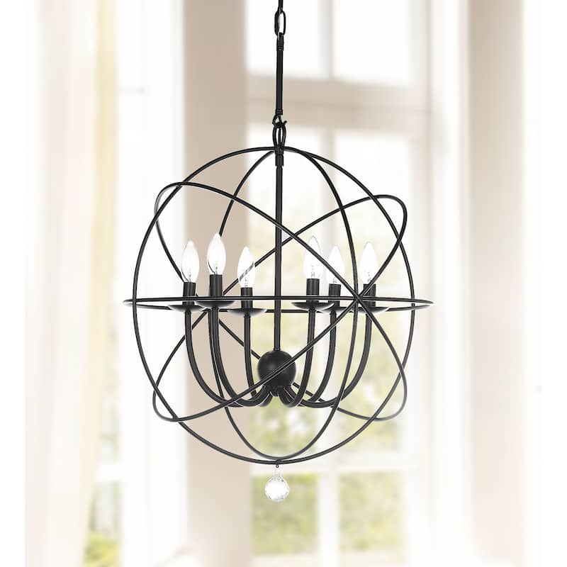 SAFAVIEH Lighting Uliya 6-Light Black/ Clear Adjustable Chandelier - 22"x22"x36.5-108.5" - Black