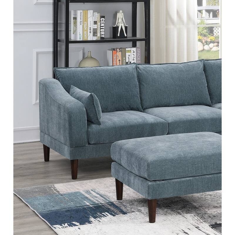 Contemporary 5pcs Grayish Fabric L-Shaped Sectional Set - 93x60x31 inches, 200 pounds