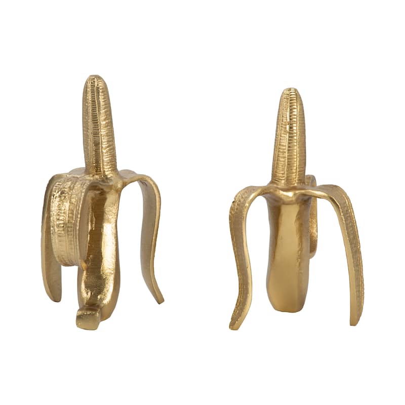 Sagebrook Home Set of 2 9" Banana Gold Metal Bookends, A Decorative Home Decor Accessory Accents - 5" W x 11" L x 9" H