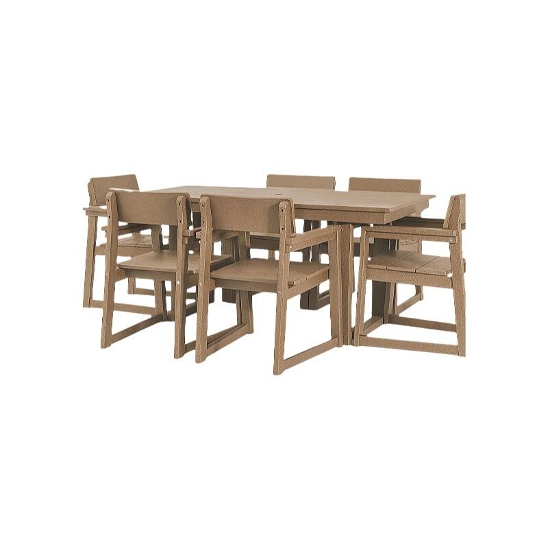 7-Piece HDPE Outdoor Dining Set for 6 - Weather-Resistant Patio Table with Umbrella Hole and 6 Armrest Chairs