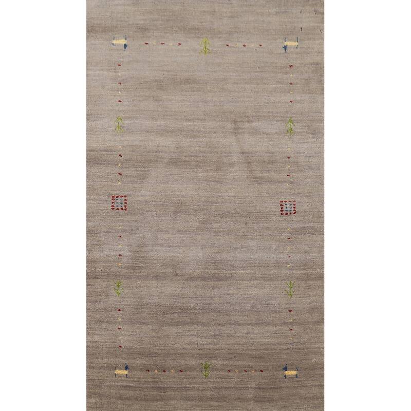 Gabbeh Indian Accent Rug Handmade Beige Tribal Wool Carpet - 2'7"x 4'9"