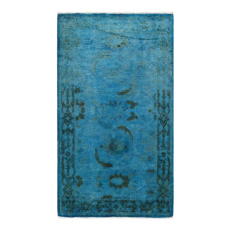 Overton Hand Knotted Wool Vintage Inspired Modern Contemporary Overdyed Blue Area Rug - 3' 2" x 5' 6"