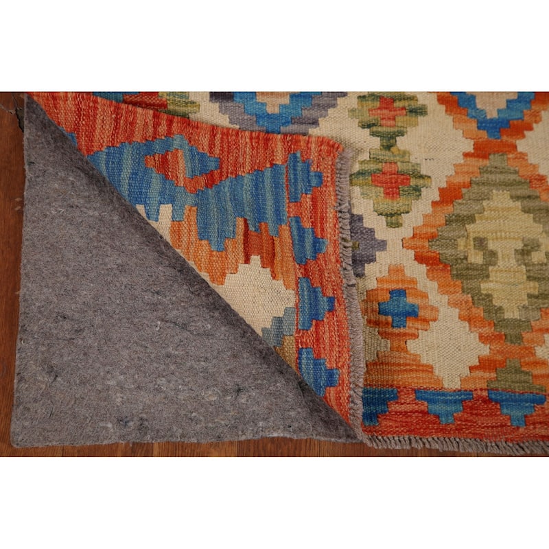 Geometric Kilim Area Rug Hand-woven Wool Carpet - 3'3" x 4'9"