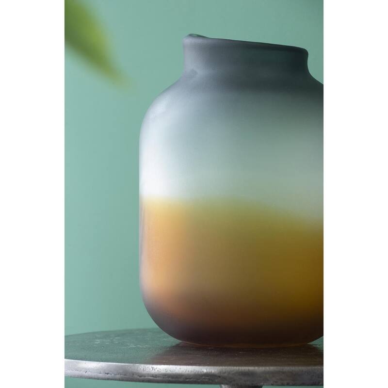 11" Charcoal And Orange Ombre Round Glass Table Vase - 8.10