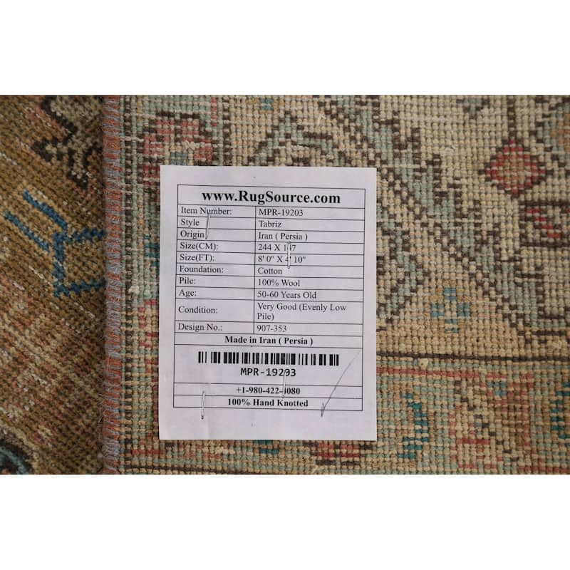 Distressed Traditional Tabriz Vintage Persian Rug Handmade Wool Carpet - 4'10" x 8'0"