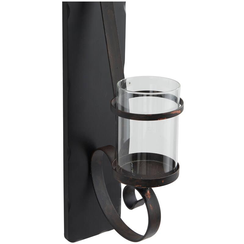 Black Metal Long Pillar Scroll Wall Sconce - 8 x 5 x 36