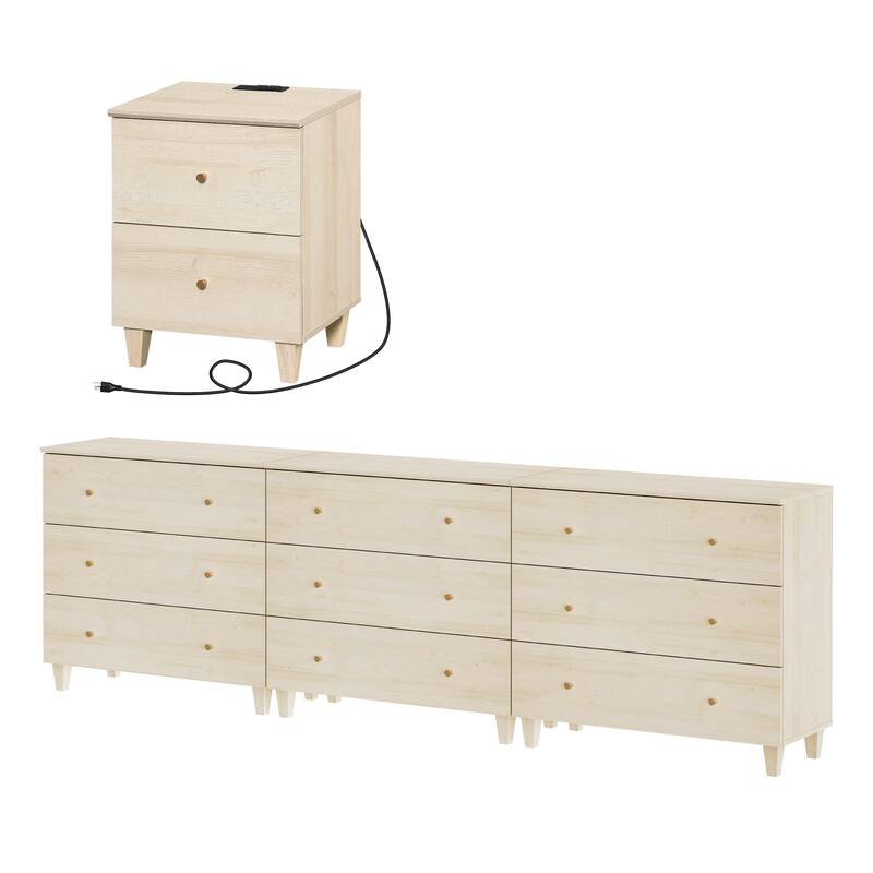 9-Drawer Dresser and Nightstand Set for Bedroom, 106.2" Wide - Light Oak - 2 Piece